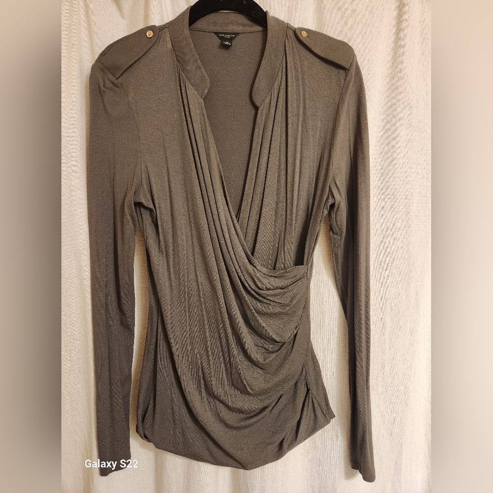 Ann Taylor olive green wrap jersey shirt Size Medium
